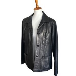 Vintage Luis Alvear Black Leather Jacket – Minimalist 90s Design, Size M